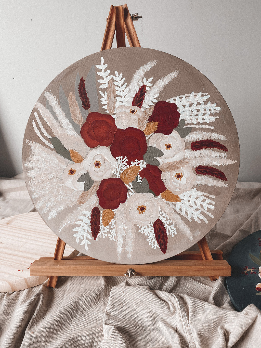 Round Acrylic Floral Painting